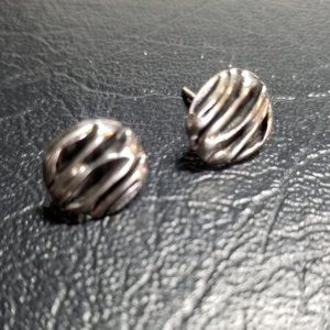 925 Sterling Silver Handcrafted Oxidized Cascading Waves Small Round Earrings